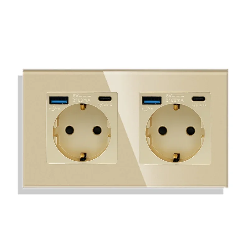 Bingoelec Touch Switch goud en stopcontacten met kristallen glazen paneel Home Improvement