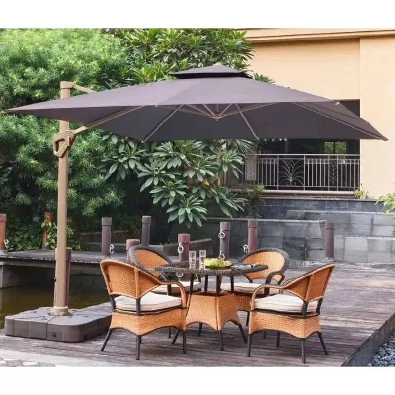 Coffee Patio Beach Bar Big Tent Led Light Umbrella Cantilever Patio Outdoor Parasol Garden Sunshade with Led Solar
