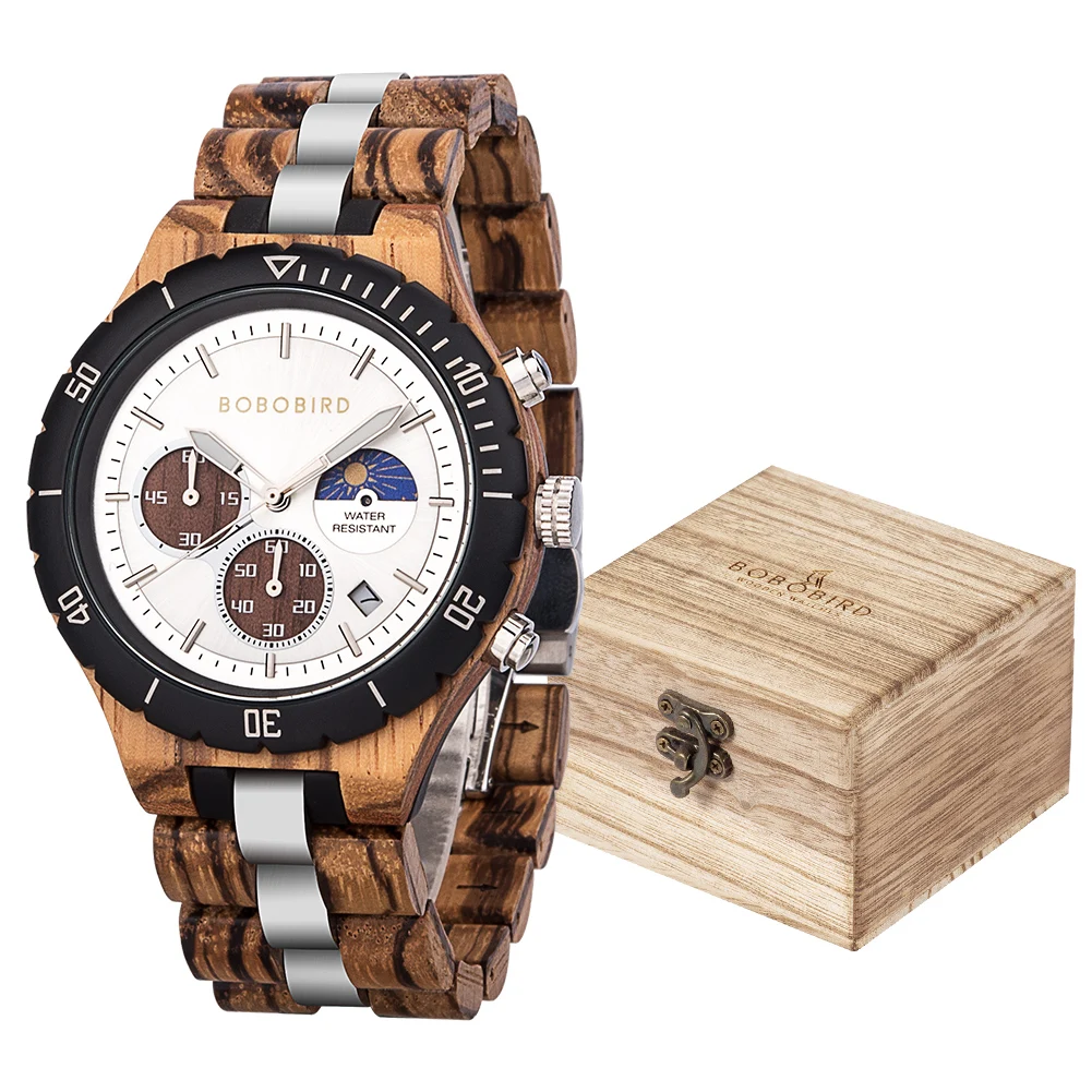 BOBO BIRD BOBO VOGEL Holz Uhr Männer Luxus Stilvolle Uhren Uhren Chronograph Militär Quarz relogio masculino Dropshipping Angepasst 7