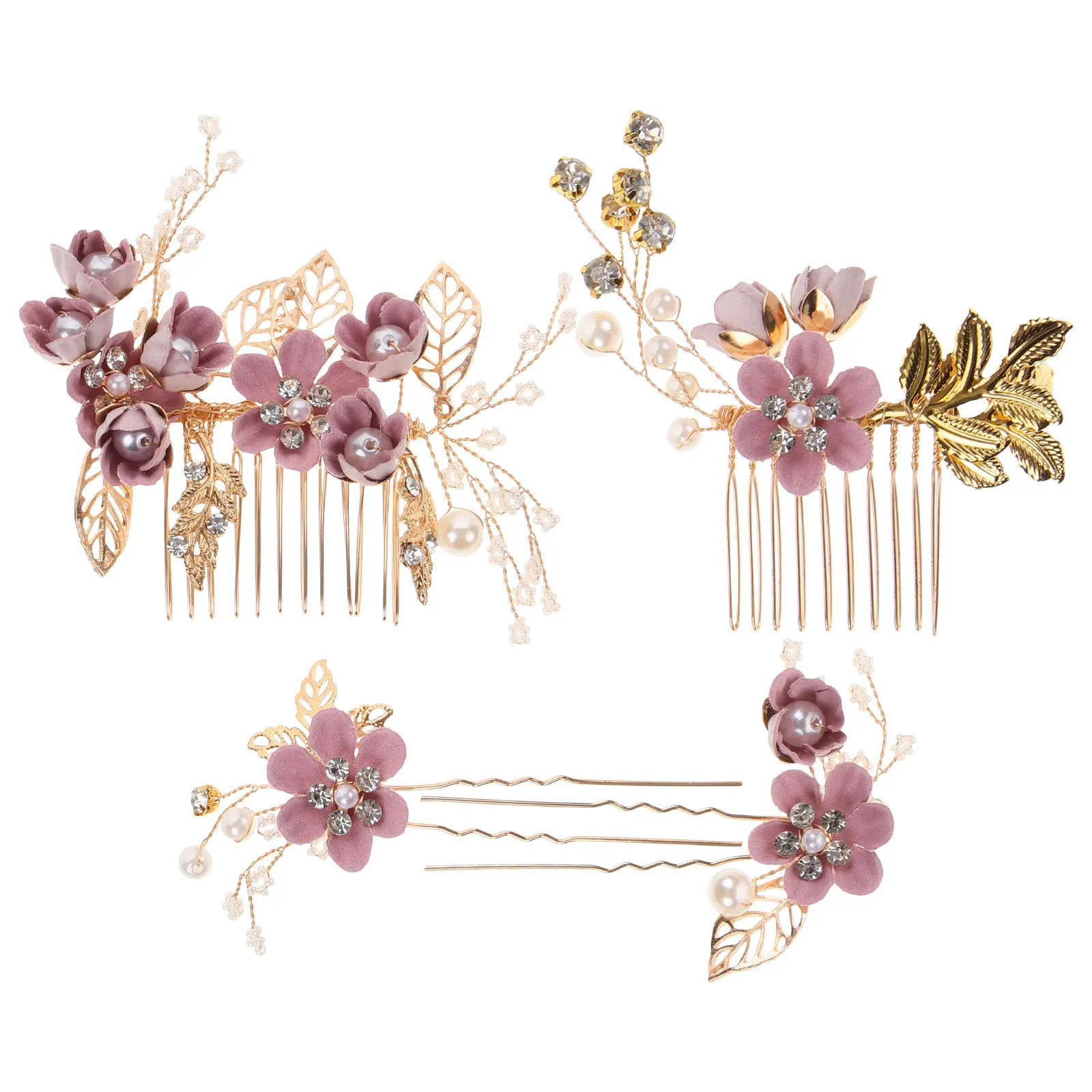 

4Pcs Premium Bridal Hair Comb Set Decorative Alloy Rhinestone Wedding Party Accessories for Bride and Bridesmaids Purple