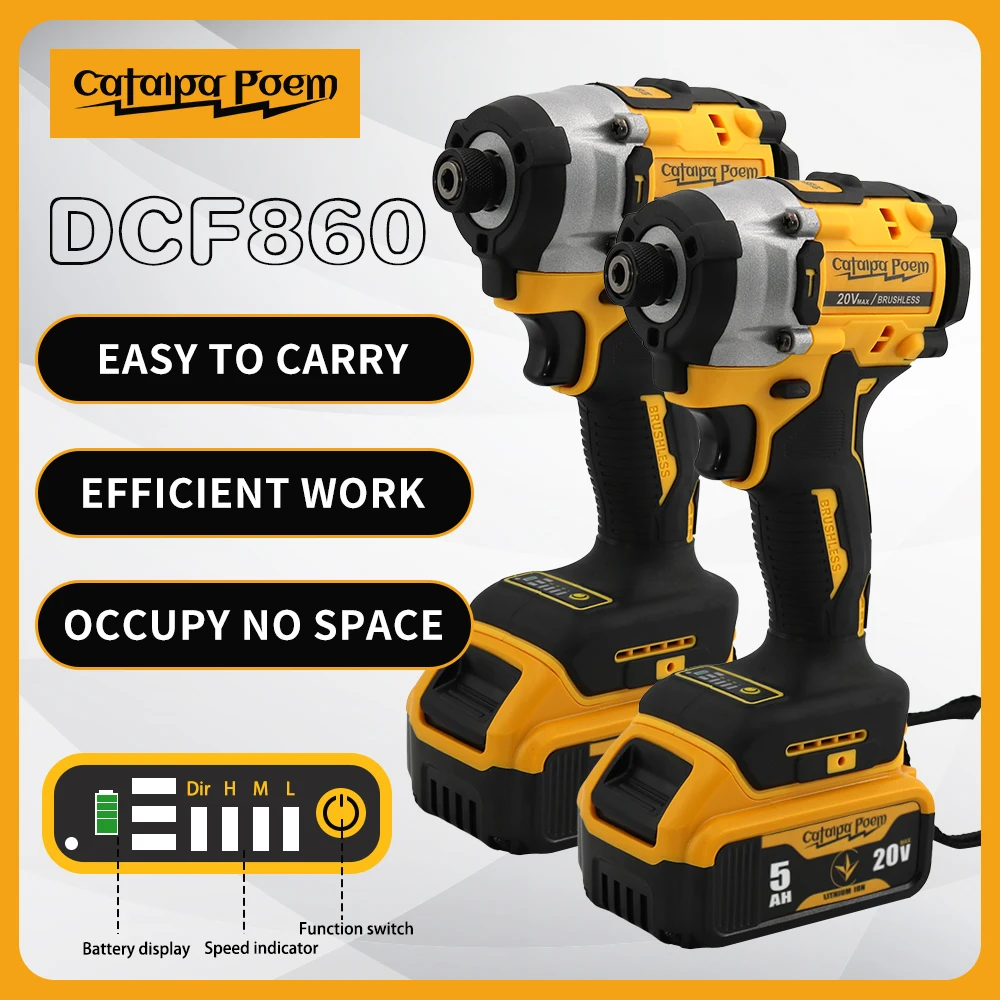 Catalpa Poem ZS860_921 Impact Driver / Wrench Brushless Motor Cordless Electric Car Truck Repair Tool Fit For DEWALT 20V Battery