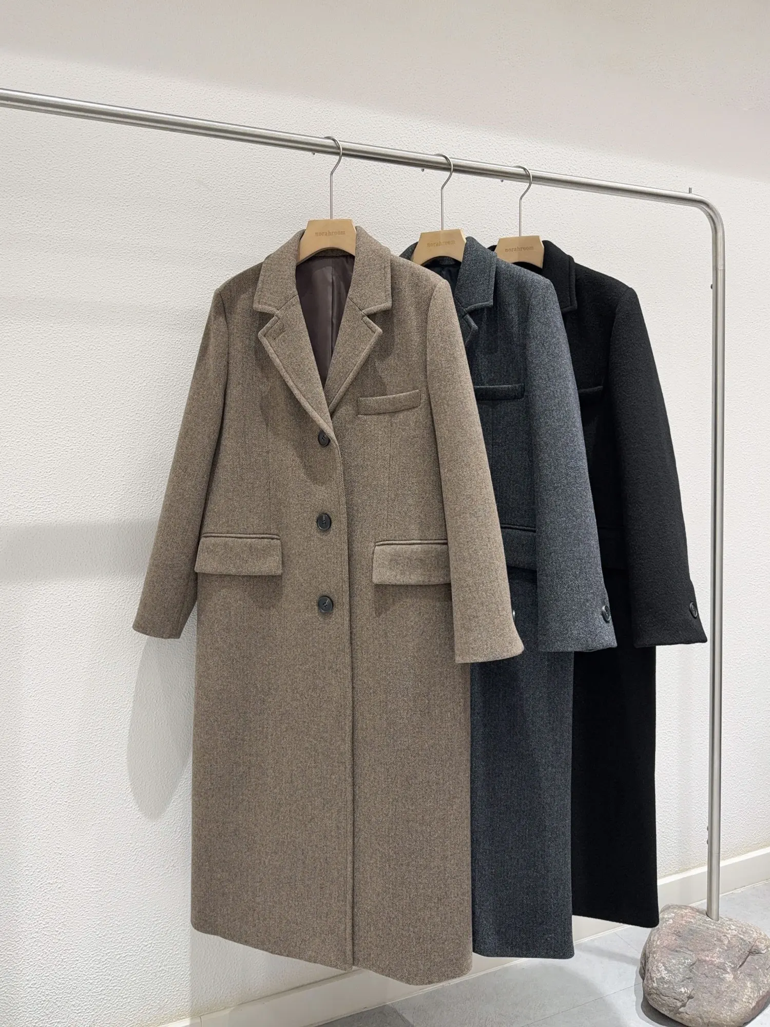 

Korean Sle Authentic Woolen Coat Retro Brand L**K Long Sve Suit Collar Patterned Women's Premium Quali Wool Coat
