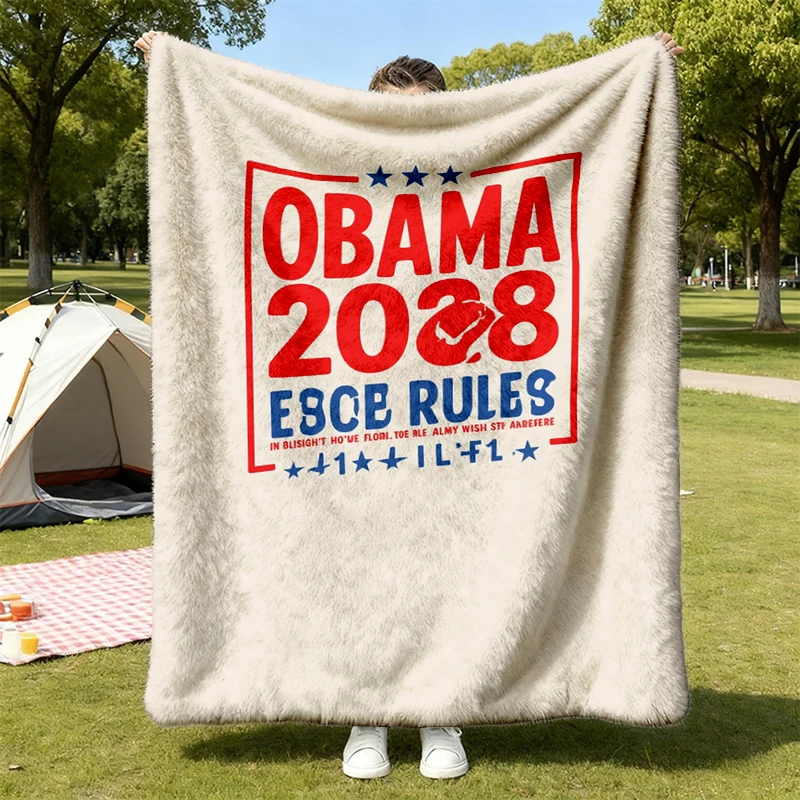 Funny Political Warm Blanket, Obama 2028 Retro Election Soft Blanket, Parody Gift for Progressive Democrats, Liberal Hum