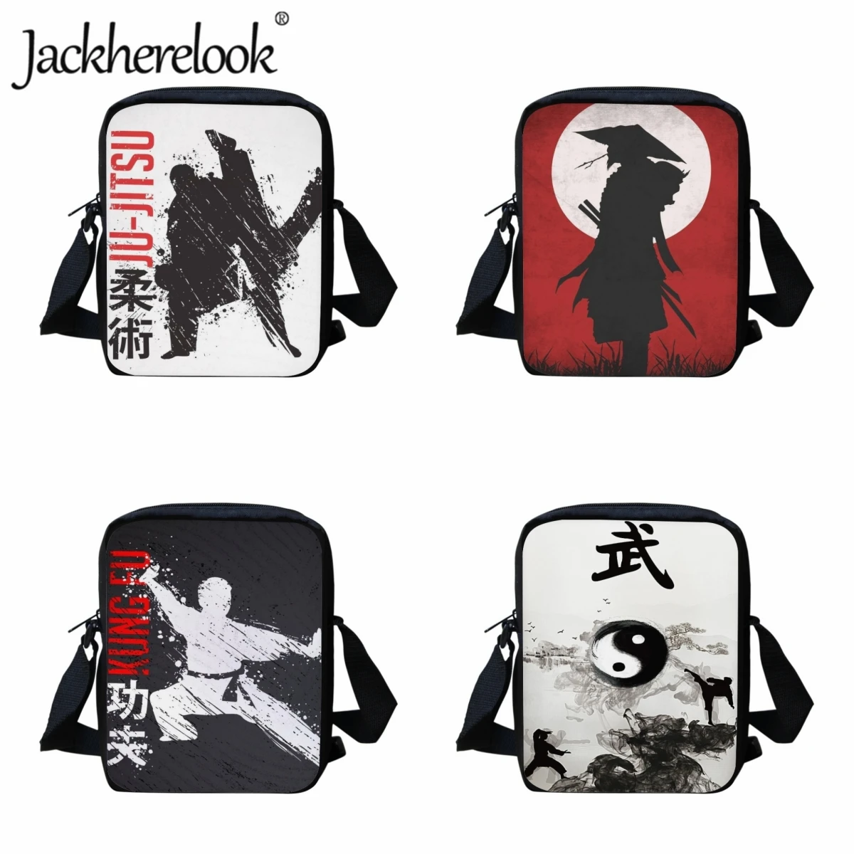 Jackherelook Boy's Travel Bag Chinese KungFu Pattern Casual Daily School Crossbody Bags Child Girl Bookbags Practical Lunch Bag