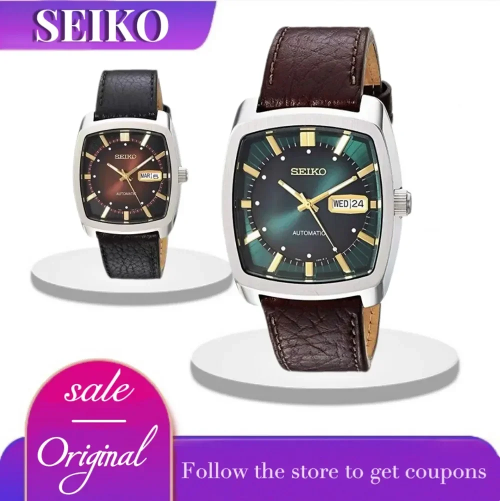 Original SEIKO Men Watches SNKP27 Series Automatic Self-Wind Mechanical Watch Square Multifunctional Luxury Leather Strap Watch