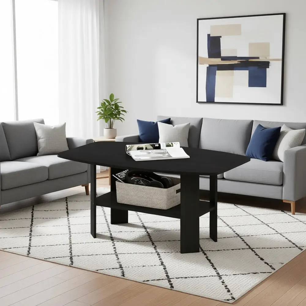 

Modern Coffee Table with Storage Shelf Sturdy and Space Saving Design for Living Room