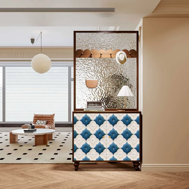 Solid wood water pattern glass entry door screen partition living room storage shoe cabinet y