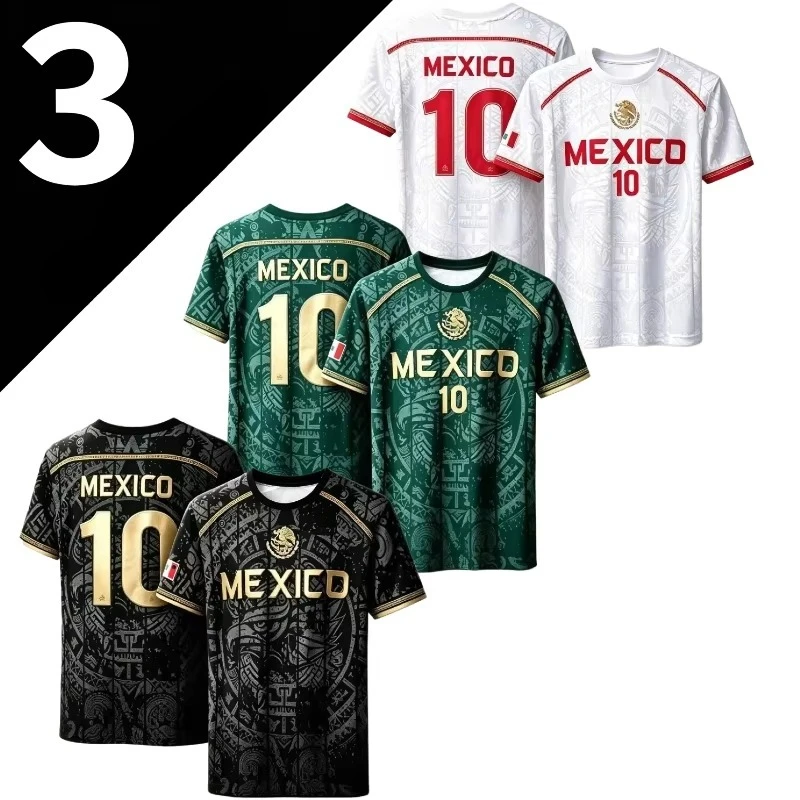 Mexico Summer Soccer Jersey Men Aztec Print Football Shirt Mexico Eagle Emblem Quick Dry Sports Fan Breathable Short Sleeve