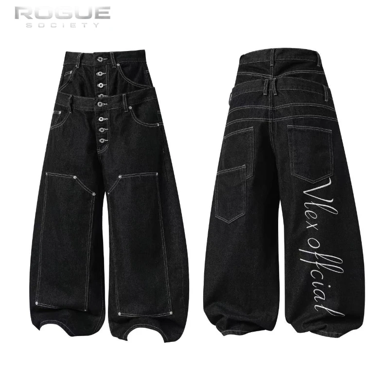 High Street American Retro Grunge Streetwear Men Women Baggy Jeans Y2K Distressed Washed  Wide Harajuku Denim Pants Edgy Unisex