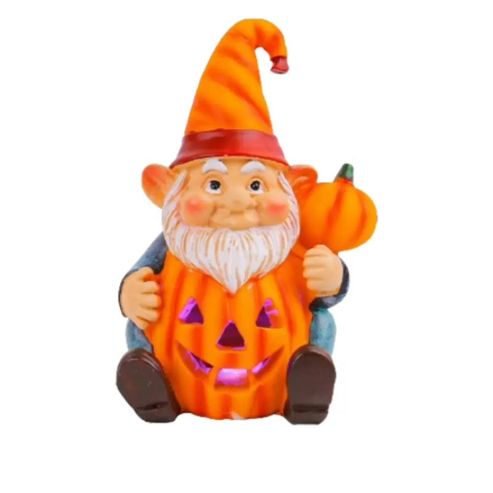 

Cute Halloween Gnome Pumpkin Statues with Light Realistic Pumpkin Old Men Statue Resin Crafts Funny Halloween Ornaments