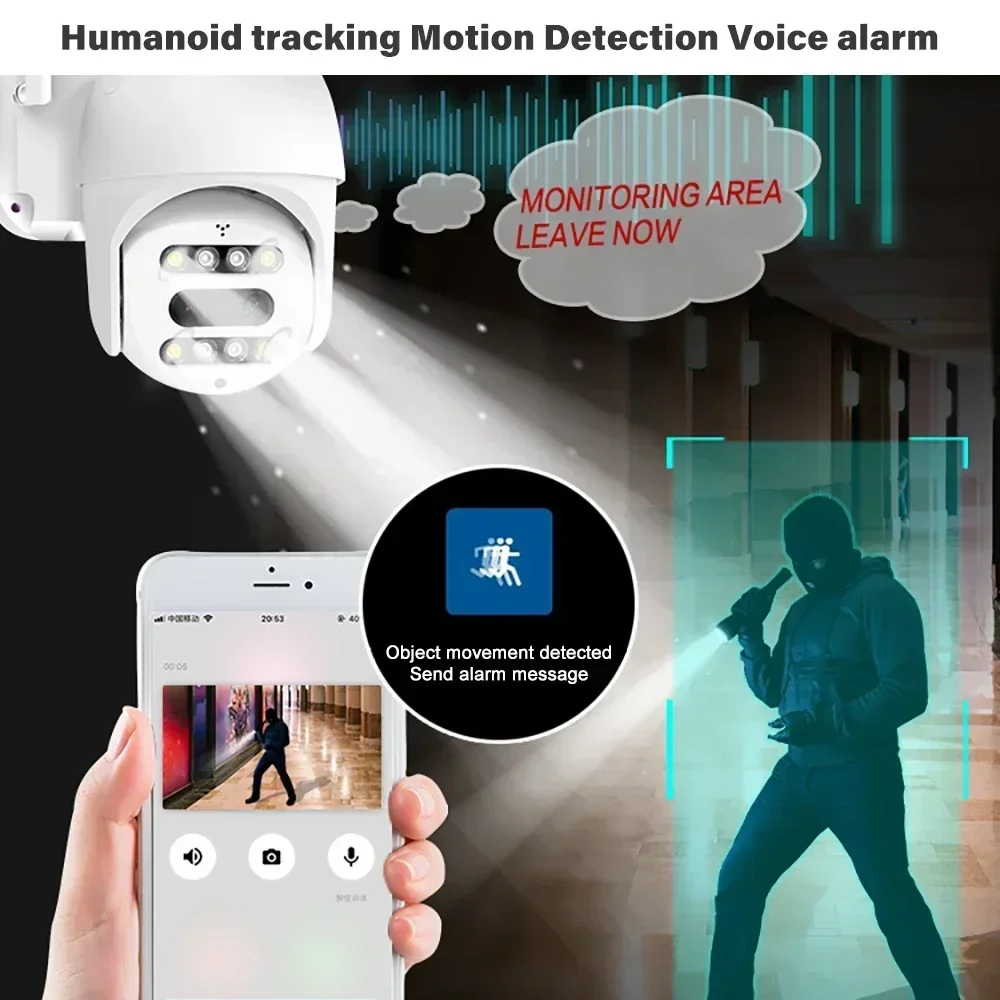 กล้องวงจรปิด PEGATAH NEW 4MP 2K Wifi สำหรับภายนอกอาคาร เลนส์คู่ ซูม 10 เท่า พร้อม AI ติดตาม ภาพสีกลางคืน กล้อง IP สำหรับการเฝ้าระวัง