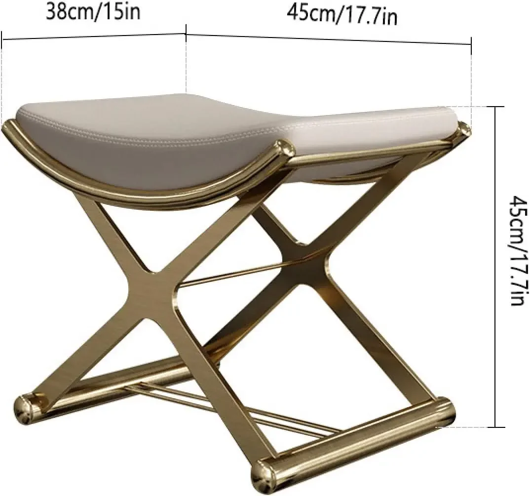 Leather Ottoman Makeup Stool with Metal X Legs, Multifunctional Chairs for Makeup, Modern Padded Vanity Seat Foot Rest Stool，Sof