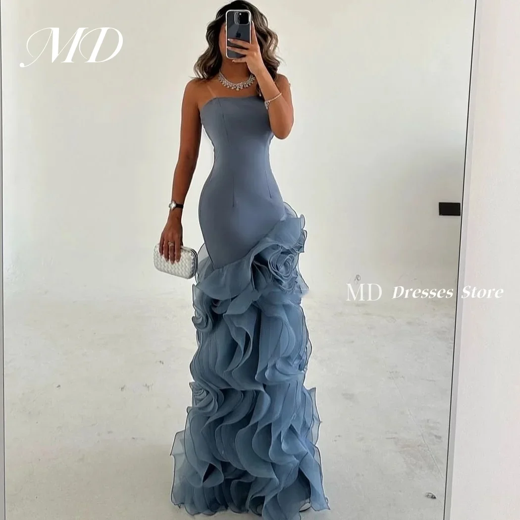 

MD Elegant Blue Sheath Evening Gown Sleeveless 3d Flowers Mermaid Pleat Floor-LengthProm Down Vestidos de fiesta customised 2025