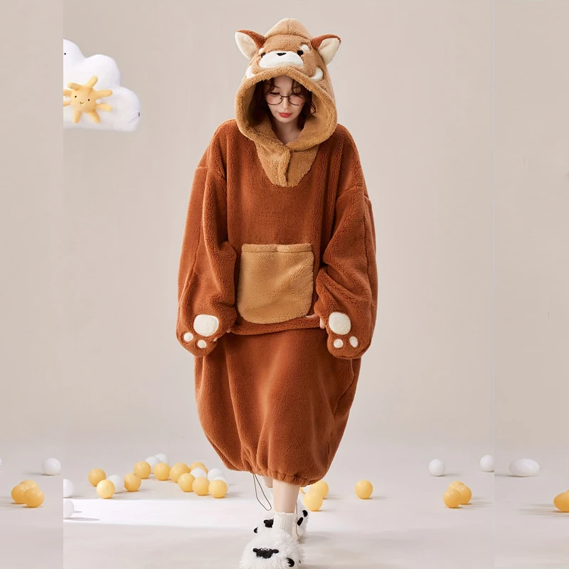 Women's Pajamas Cartoon Hooded Animal onesie,Thick Warm Lounge wear with Oversized Loose Fit ,Men Halloween Cosplay Costume - view 4