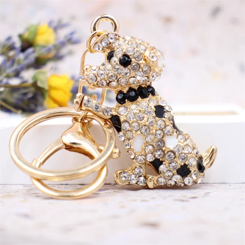 Lucky Smile Cute Dog Crystal Puppy Rhinestone Keyrings Key Chains Holder Purse Bag For Car Xmas Gift Keychains Jewelry