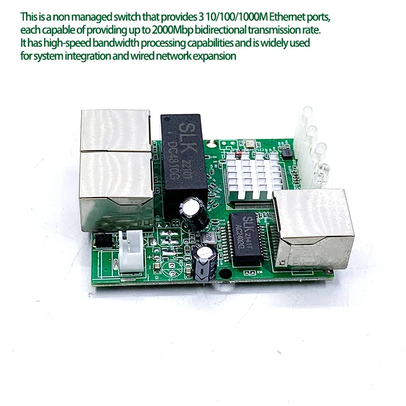 Mini PCBA 3port Networkmini ethernet anahtar modülü 10/100/1000Mbps 5V-12V