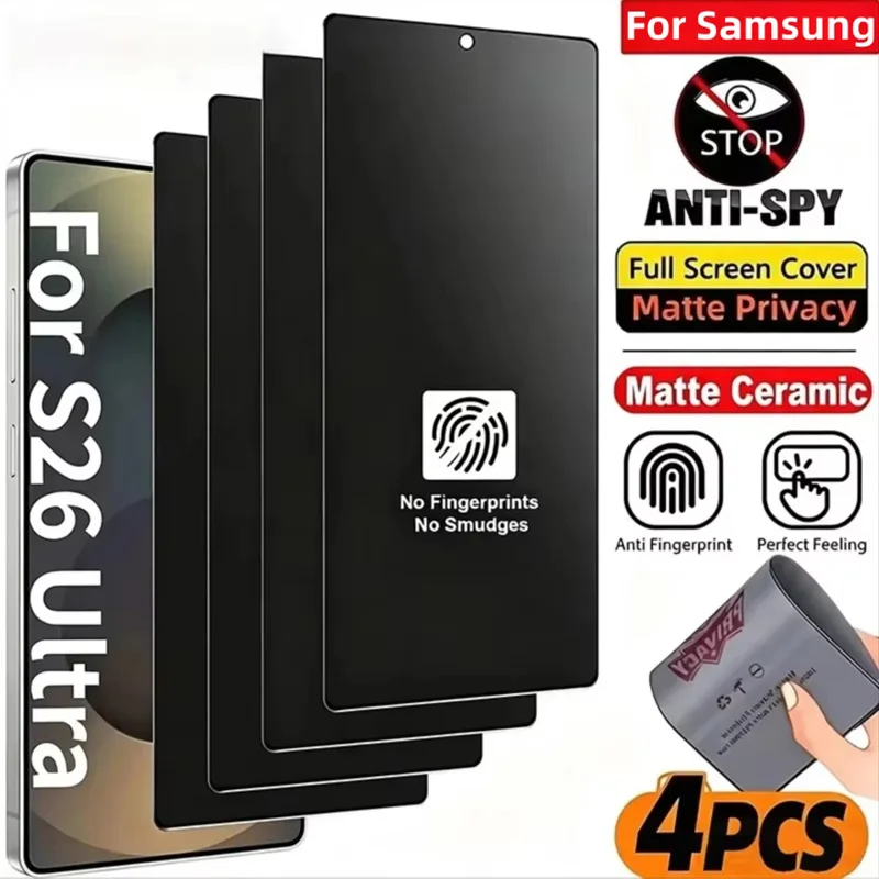 4 Stück Matte Blickschutzfolie für Samsung S26 S25 S24 Ultra S23 S22 S21 S20 FE Plus A16 A17 A57 A56 A55 5g A37 A27 A07 A73