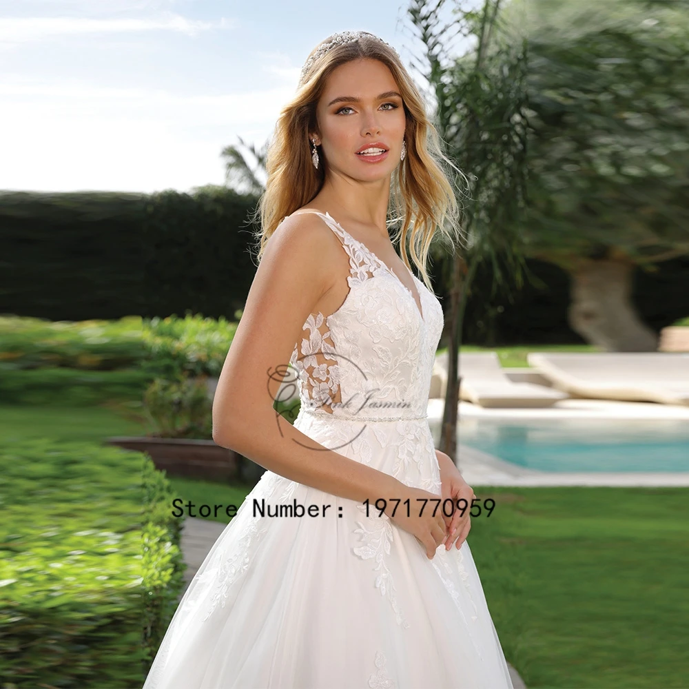 Robe de Mariée Ivoire à Bretelles Spaghetti pour Femme, Magnifique, Élégante, avec Appliques, Forme Trapèze, Bouton au Dos, Nouvelle Collection 2024