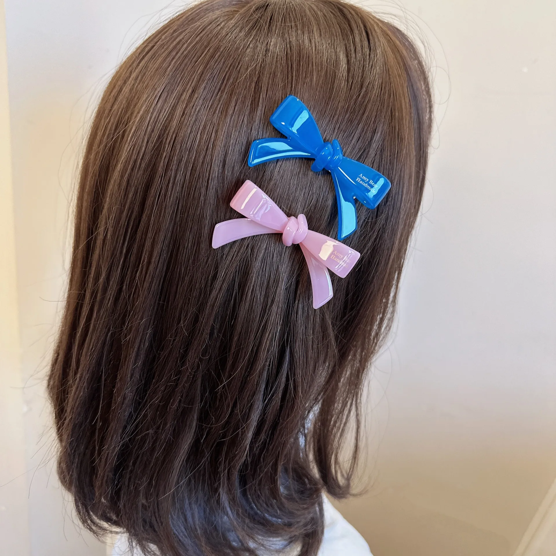 6.5cm Bowknot Acetate Alloy Hairclip Barrette Candy Pinky Color Side Clip Duck Bill for Children and Girls Kawai Korean Fashion