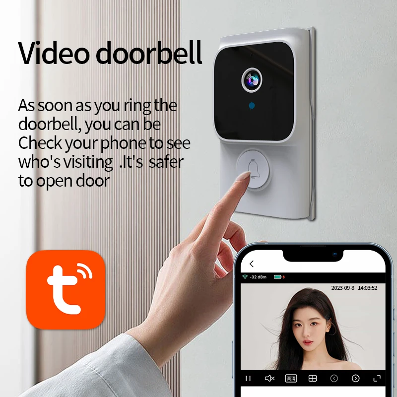 Tuya APP รีโมทคอนโทรล WIFI Wake-up Doorbell Intercom โทรศัพท์ประตูวิดีโอกดเพื่อพูดคุยยินดีต้อนรับ CHIME ประตูกล้อง