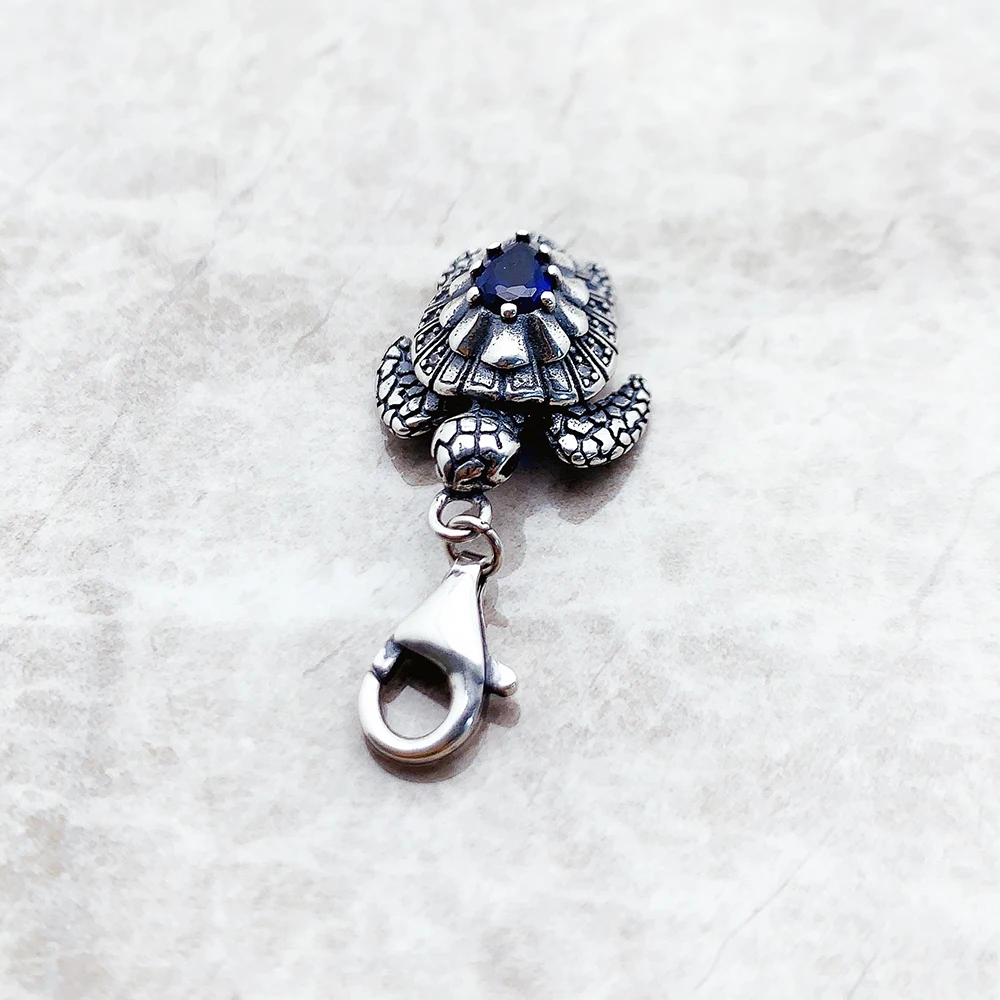 Charm Pendant Turtle With Blue Stones For Men Women Winter Real 925 Sterling Silver Special Lucky Gifts