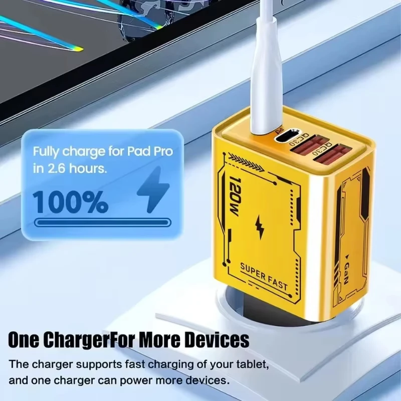 New 120W Original Charger EU/UK/US 4-Ports Ultra Fast Charging Type-C GaN Phone Charger USB-C QC 3.0 Universal Phone Adapter - náhled 2