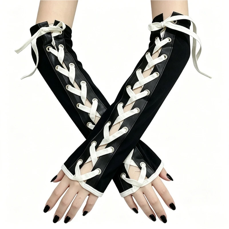 

Gothic Rock Arm Sleeve Adjustable Tie Wristband With Metal Embellishments Long Sleeves For Concerts And Streetwear