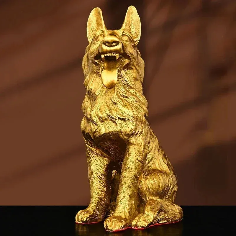 Copper Wolf Dog Wealth Ornament, Animal Figurine for Home Office Desktop Decor, Attracting Luck Gift