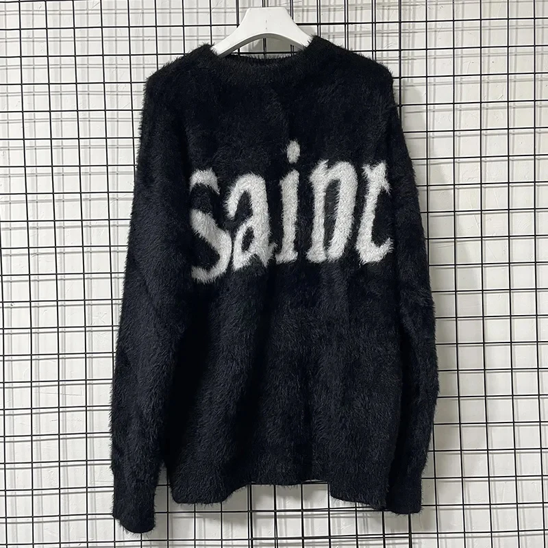 Fashionable High Quality SAINT Pullover Street Men Women Same Style Vintage Wash Casua Letter Logo SAINT Sweater