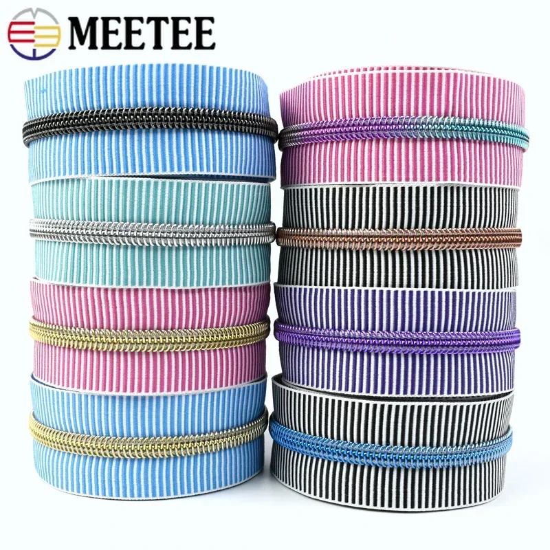 1/2/3/4M 5#  Meetee Nylon Zipper for Sewing Coil Zips Per Meter Jacket Zipprs Tape Bag Tent Zip Roll Repair Kit Clothe Accessory