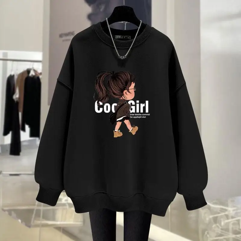 Autumn Vintage Loose Casual O-neck Sweatshirts Fashion Y2k Long Sleeve Top Pullovers Women Clothing Cartoon Printed Hoodies