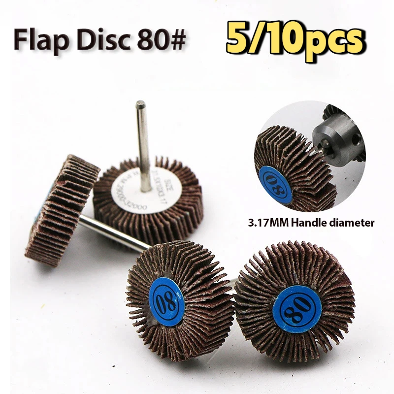 5/10pcs Louver 80 Grit Sanding Grinding Sandpaper Flap Wheel Discs 3.0mm Shank Shutter Polishing Wheel for Dremel Rotary Tools