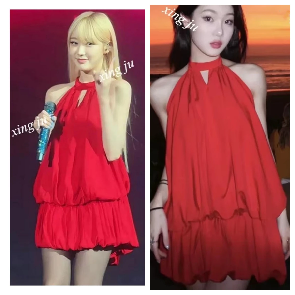 Kpop Korean Singer Concert Performance Stage Costume Red Sexy Halter Backless Dress Women  Jazz Dancewear Festival Rave Clothing