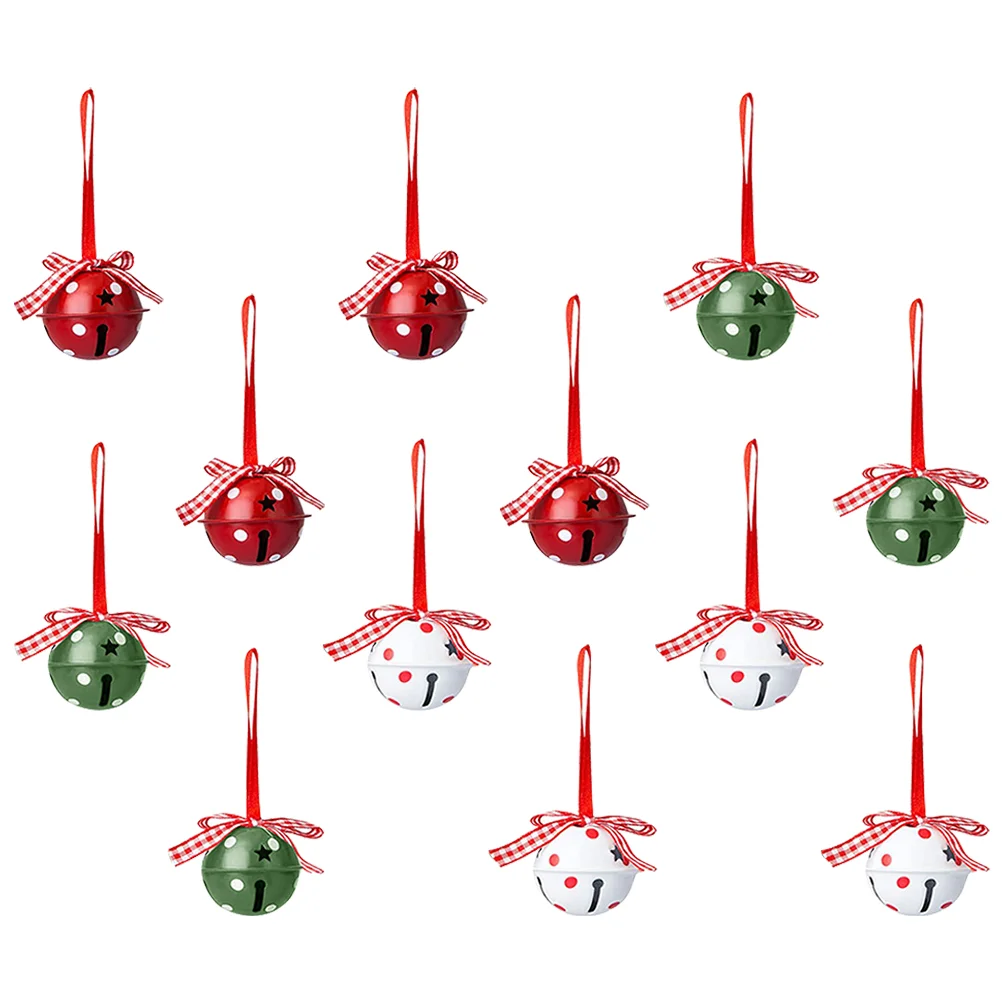 12 Pcs Christmas Bell naments Metal Polka Dot Bow Decorative Wrought Iron Painted Pendant Xmas Tree Hanging Decors