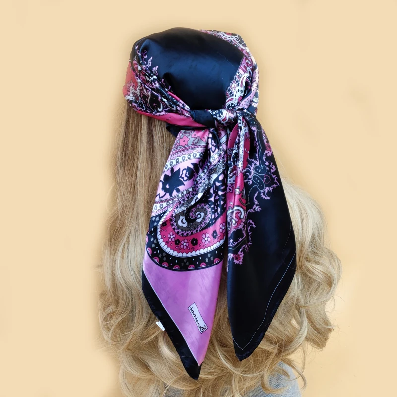 Luxury Brand Scarf Top Women Summer Satin Foulard Bandana Cheveux Soft Neckerchief Hijab Head Scarf Silk For Ladies