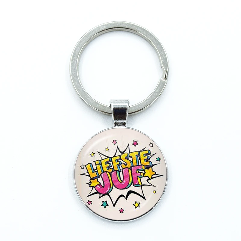 VOOR DE Liefste Juf Sleutelhanger Glass Keychain Keyring Anneau Porte Clef Bedankt Juf Cadeau Letter Thank You Dear Teacher Gift