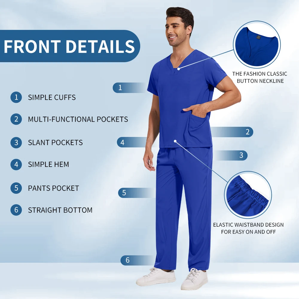 Niaahinn Scrubs Medical Durable Uniforms V-neck Pet Grooming Working Clothes Short-sleeved Suits Breathable Fabric Medical Suits