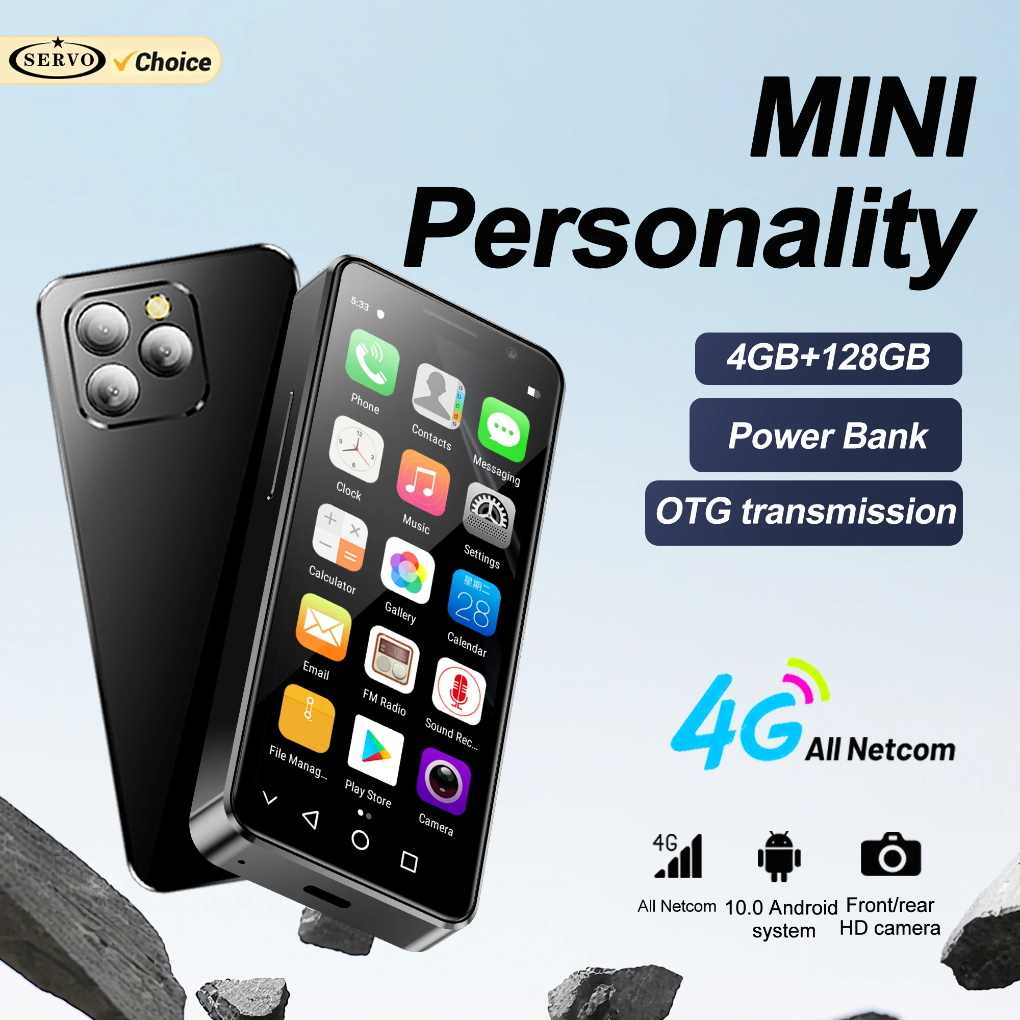 2026 SERVO 16MAX Android Mini Smartphone 4G LTE 4GB+128GB Play Sore OTG WiFi Face Unlock 4.0'' Small Smart Phone Dual SIM Standby
