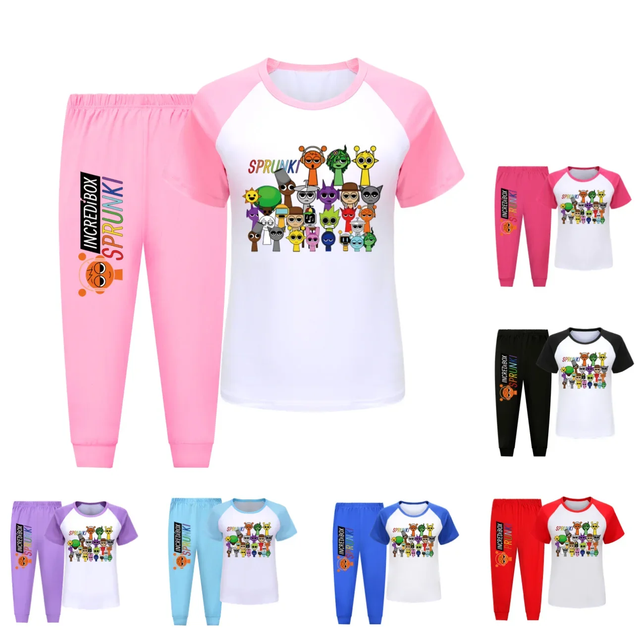 Sprunki Pyjama Kids Game Incredibox Pajamas Set Baby Girls Short Sleeve Tshirts Pants 2pcs Suit Children's Sets Boy Nightwear