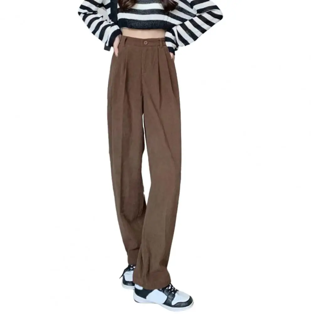 

Women Pants High Waist Wide Leg Straight Pockets Long Trousers