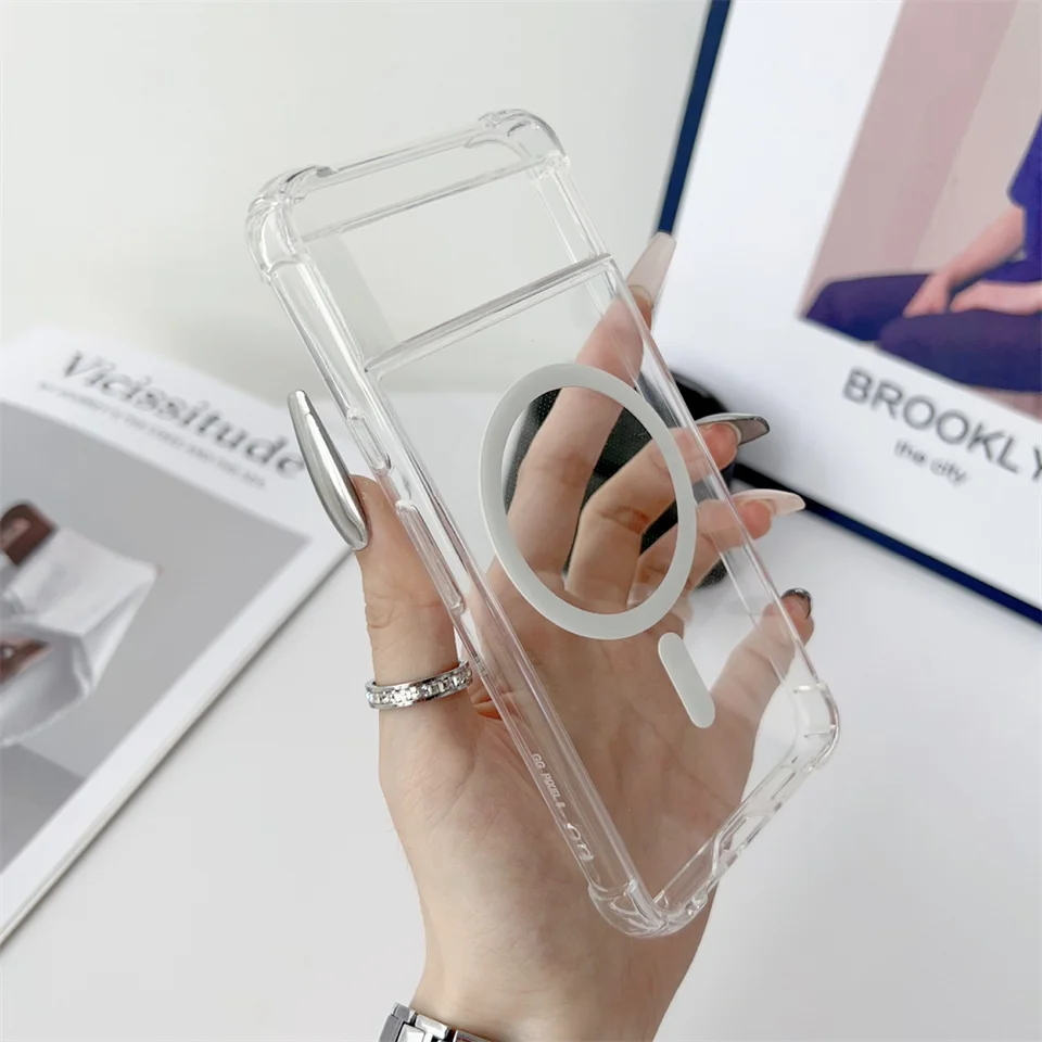 Funda magnética transparente para Google Pixel 8 9 10 11 Pro XL 9A 7A 8A 6 6A, para carga inalámbrica Magsafe, respaldo acrílico 6