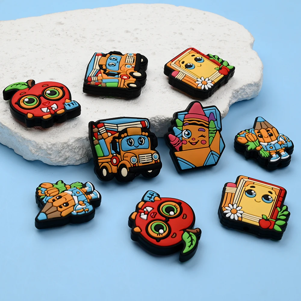 

5Pcs Silicone Flat Beads Campus Themed Teether Focus Bead for DIY Jewelry Accessories Pacifier Chain Handmade Materials
