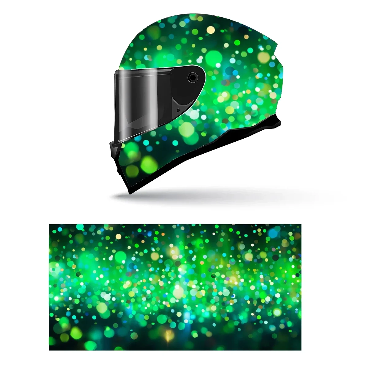 Abstract Green Glitter Full Helmet Wrap Sticker Motorcycle Helmet Racing Graphic Decal Vinyl Wrap Helmet Decorative Sticker