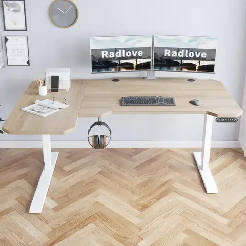 59-Inch Large Electric Height Adjustable Computer L-Shaped Desk with Memory Controller Corner Standing Desk Modern Workstation w