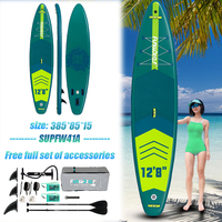 FunWater 12.8' Inflatable Geo Pattern Paddle Board Dark Light Green 385cm Non-Slip Deck Complete Accessories for Adults