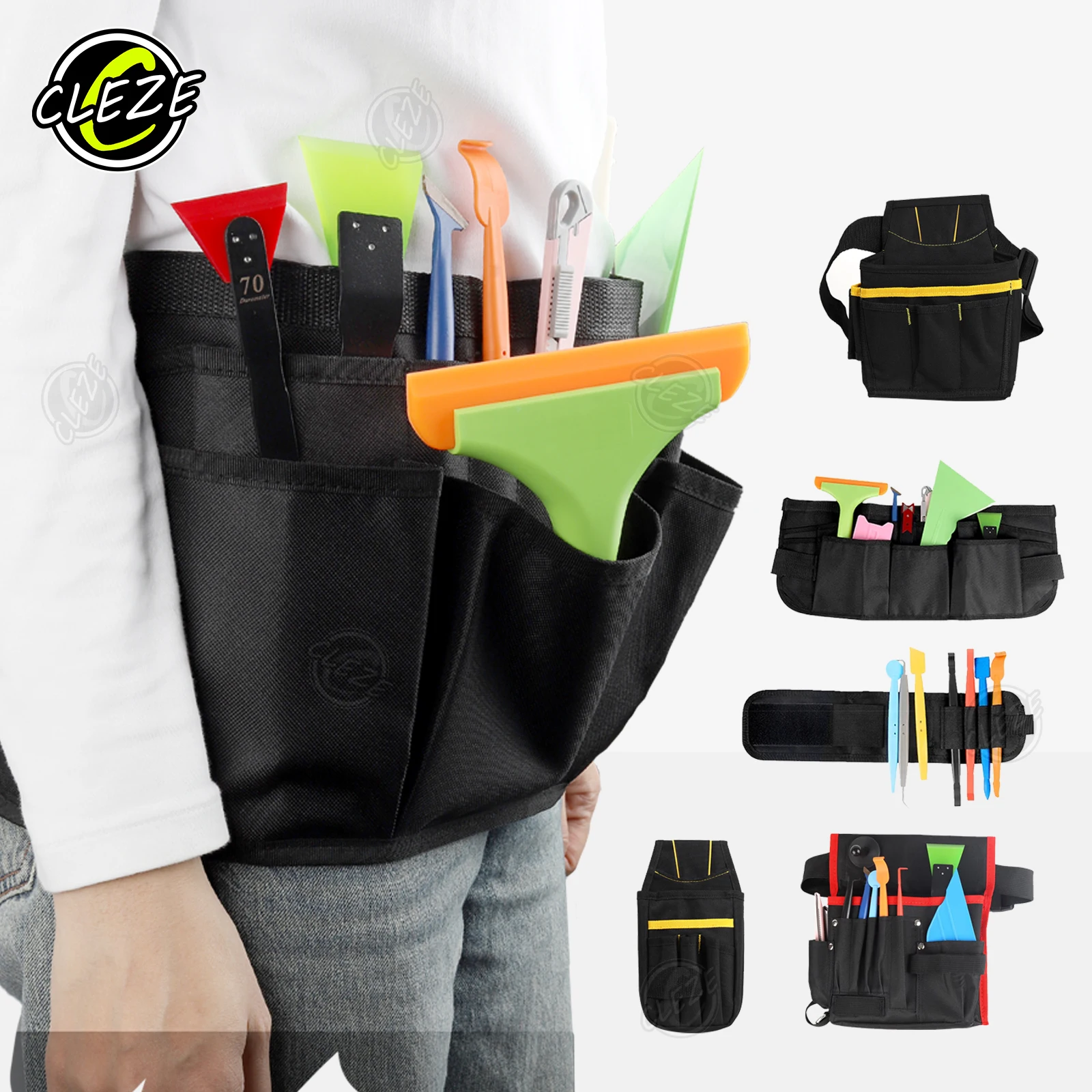

CLEZE Многофункциональный комплект автомобильной упаковки, сумка для инструментов для тонировки окон с ремнем, водонепроницаемая оксфордская сумка для инструментов, упаковка для детализации автомобиля