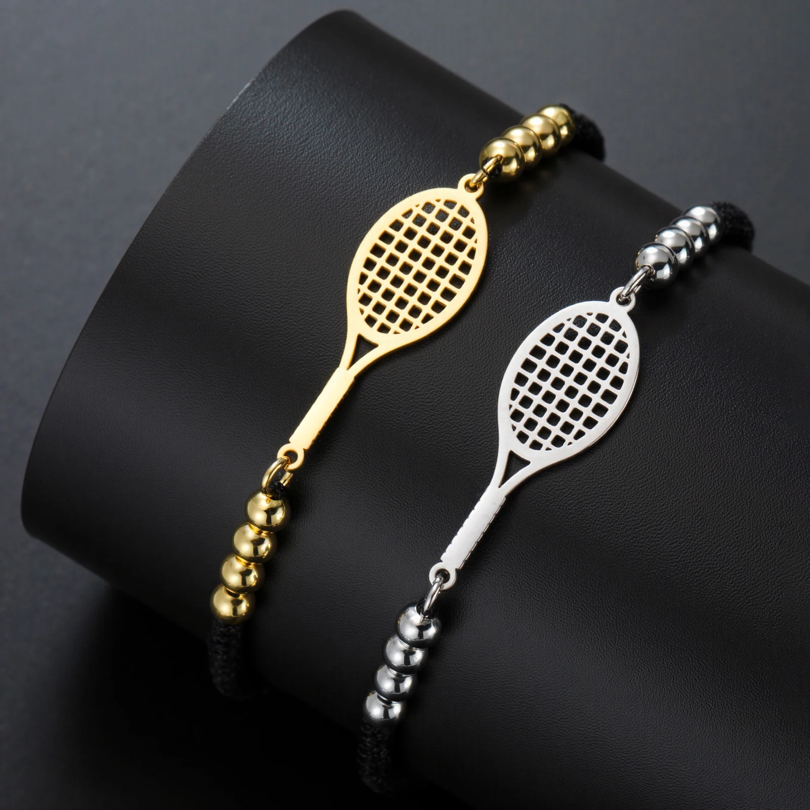 Ball Tennis Bracelet Gift for Woman Men Couple Friend Bangle Gold Color Stainless Steel Red Black Rope Chain Jewelry view 4