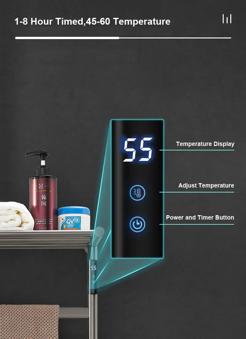 2025 novo luxo ouro toalheiro elétrico inteligente de fibra carbono aquecimento 304 aço inoxidável 80w aquecedor toalha para banheiro 220v