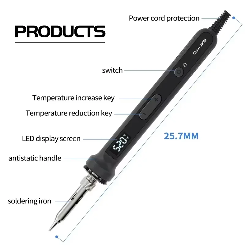 100W Digital Soldering Iron Kit Adjustable‑Temperature Electric Welding Tool for Motorcycle Repair And Electronic Circuit Repair view 5