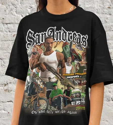 Imagen 2 del producto Camisa vintage San Andreas, regalo para él y sus Y2K manga corta S-5Xl